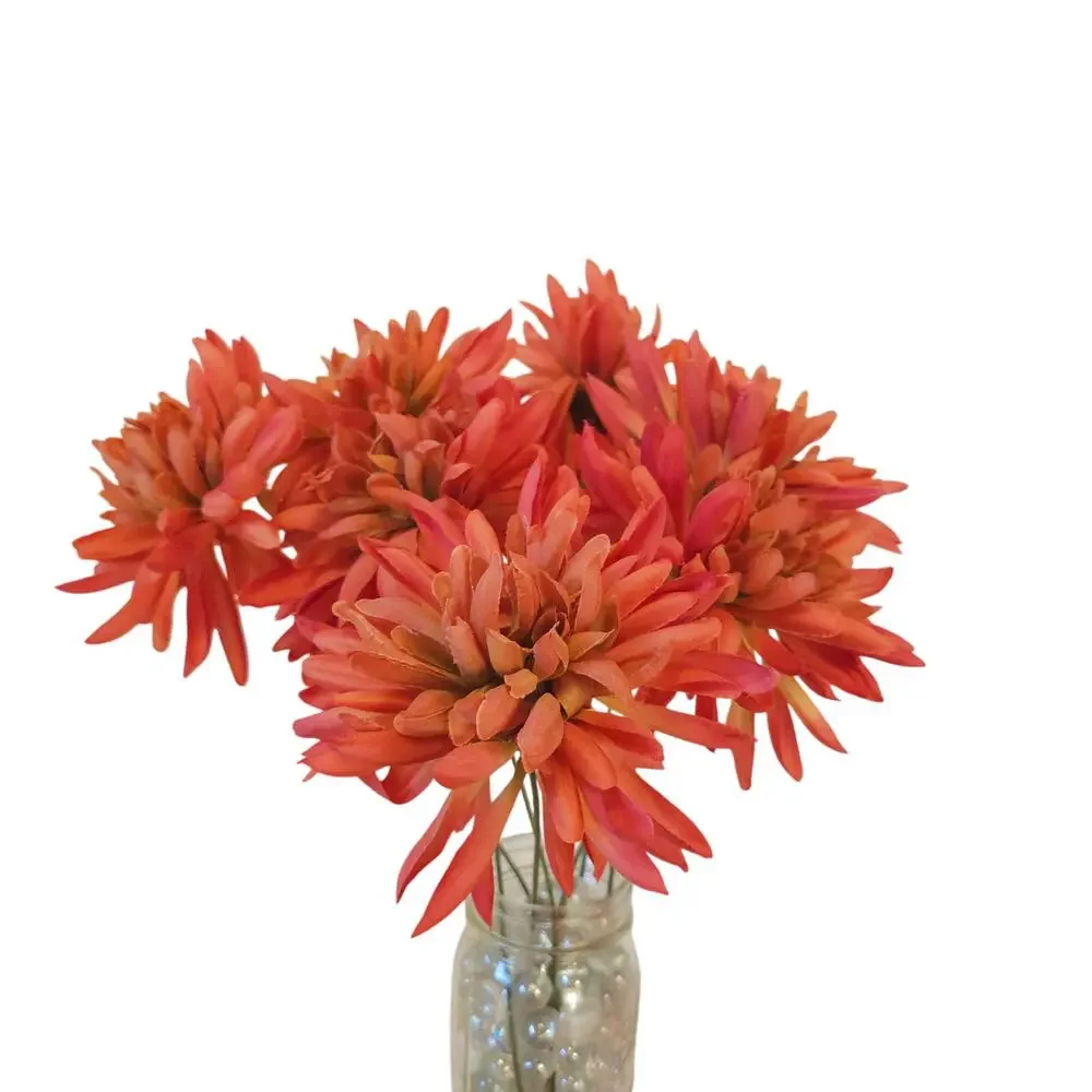 25 Orange Pink Coral Artificial Spider Mum Chrysanthemum Flower Stems Fall